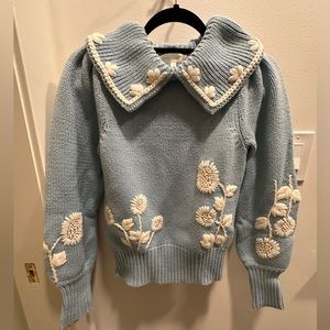 LoveShack Fancy embroidered sweater with Peter Pan collar. New without tags